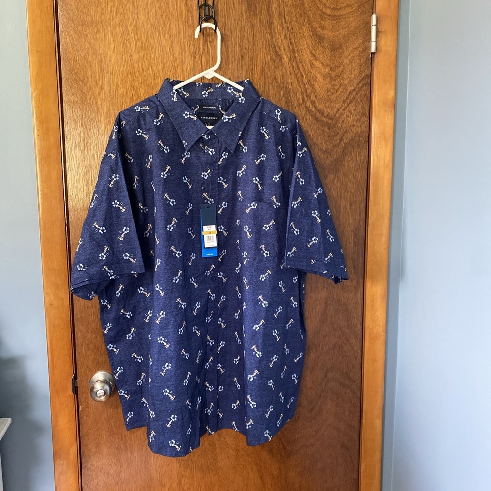 Saddlebred Mens Stretch Poplin Blue Floral Button Down Shirt 3X 167008X Navy NWT